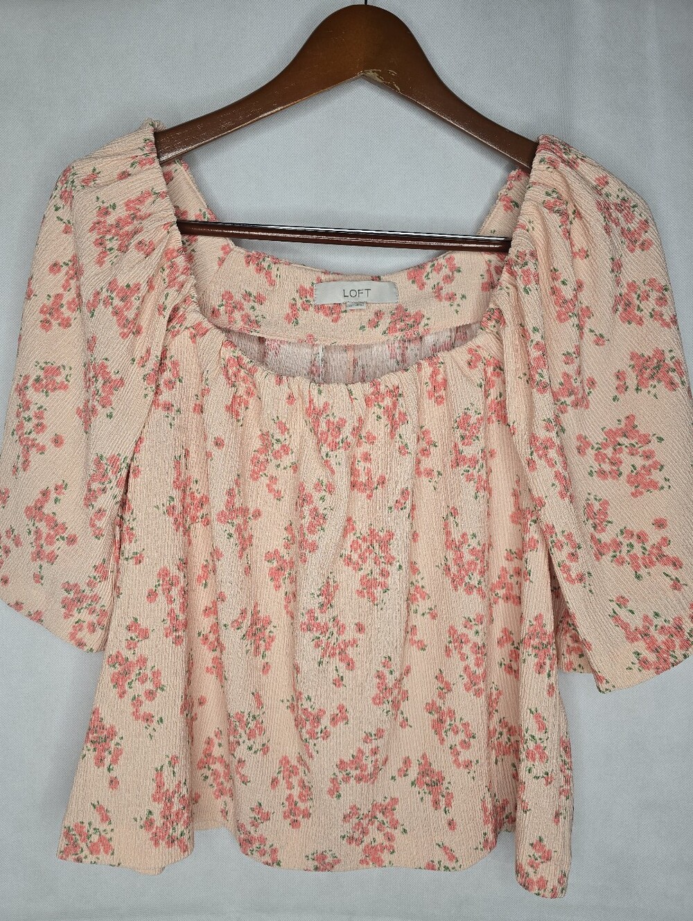 NWT LOFT Floral Blouse Pink Ditsy Print Short Sleeve Square Neck Textured Knit M